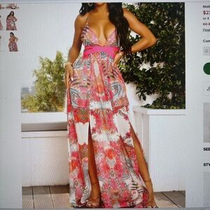 Fashion Nova Pink and Red Floral Maxi Dress